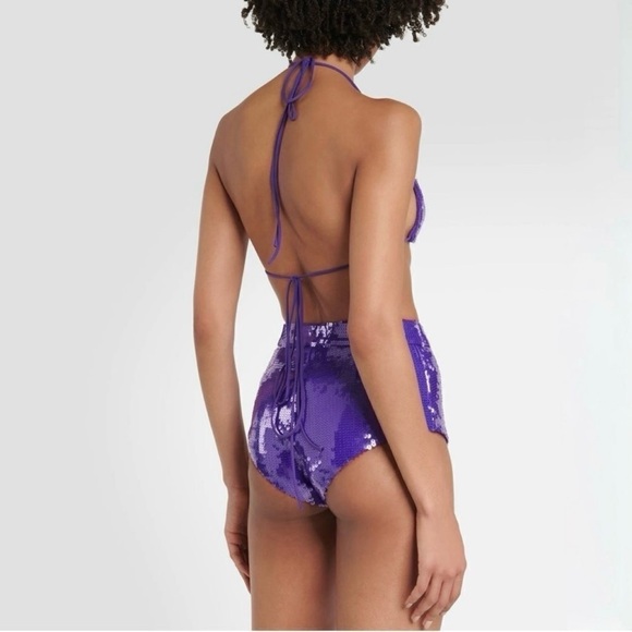 LaQuan Smith Sequin Halter Bra Top in Grape - Picture 2 of 6